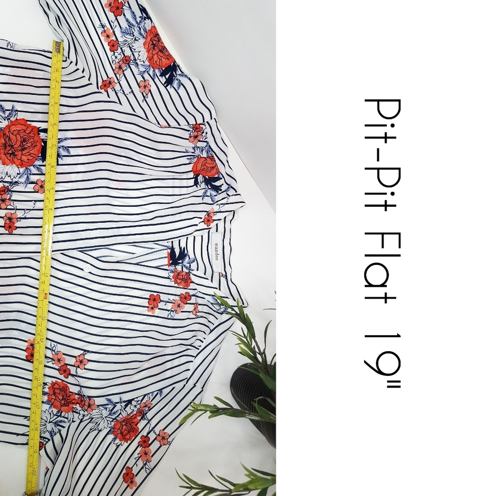 Mandee Vintage Floral Striped 3/4 Sleeve Chiffon Top - Picture 8 of 12